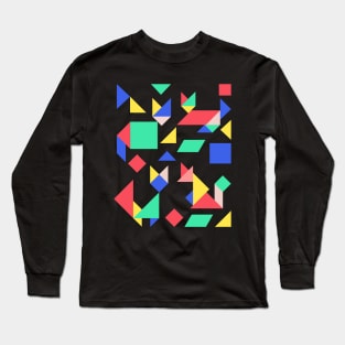 Geometric Cats Colorful Abstract Retro Design Long Sleeve T-Shirt